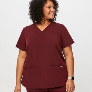 FIGS Women’s “Casma Three Pocket” Burgundy Colored Scrub Top SIZE XXL